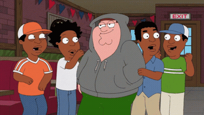 Cartoon Characters Standing In Front Of Exit Sign GIF