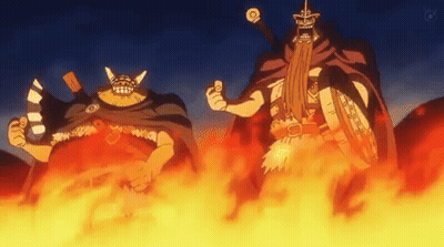 Cartoon Characters Standing In Front Of Fire GIF