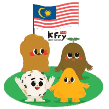 Cartoon Characters Standing In Front Of K Fry Flag Sticker