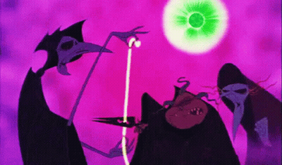 Cartoon Characters Standing in Front of Purple Background