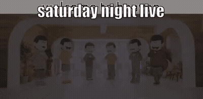 Cartoon Characters Standing In Front Of Saturday Night Live Sign GIF