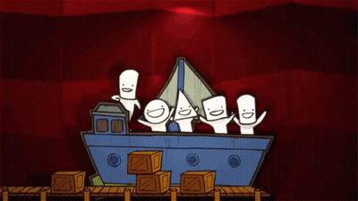 Cartoon Characters Standing In Front Of Ship GIF
