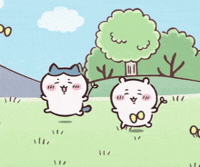 Cartoon Characters Standing In Grassy Field GIF