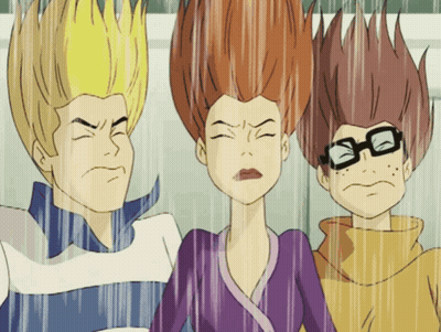 Cartoon Characters Standing In Rain Eyes Closed GIF