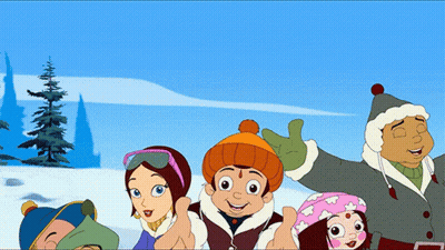 Cartoon Characters Standing In Snow Giving Thumbs Up GIF