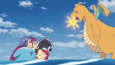 Cartoon Characters Standing In Water With Flying Dragon GIF