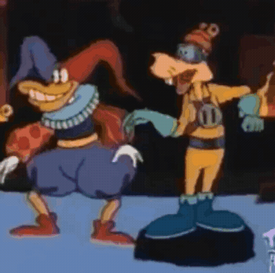 Cartoon Characters Standing On Blue Surface GIF