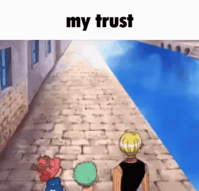 Cartoon Characters Standing On Brick Sidewalk Looking At Water GIF