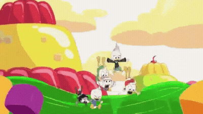 Cartoon Characters Standing On Green Hill GIF