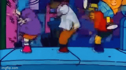 Cartoon Characters Standing On Sidewalk GIF