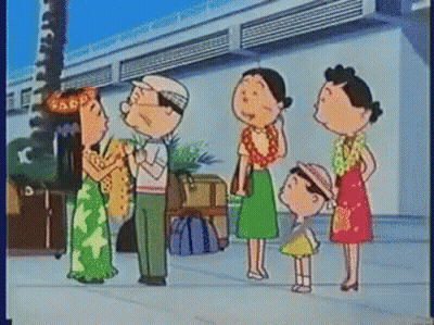 Cartoon Characters Standing On Sidewalk GIF