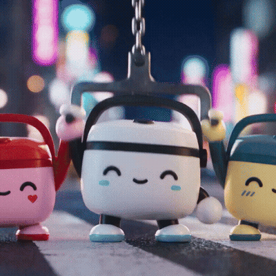 Cartoon Characters Standing On Street Eyes Closed GIF