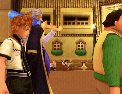 Cartoon Characters Standing Outside Building GIF