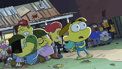 Cartoon Characters Standing Outside GIF