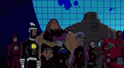 Cartoon Characters Standing Together One With Letter G On Shirt GIF