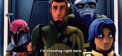 Cartoon Characters Standing Together Saying I'm Standing Right Here GIF