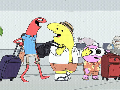 Cartoon Characters Standing With Luggage