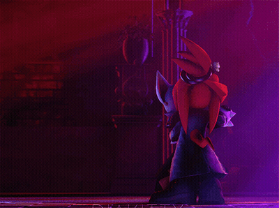 Cartoon Characters Standing With Purple Lights Behind Them GIF