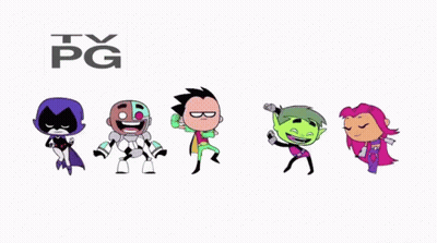 Cartoon Characters Standing With TV PG Logo GIF