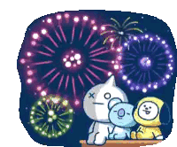 Cartoon Characters Watching Fireworks Sticker