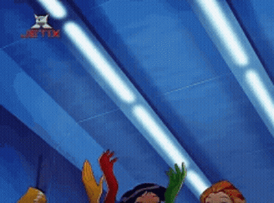 Cartoon Characters Waving In Front Of Jetix Logo GIF