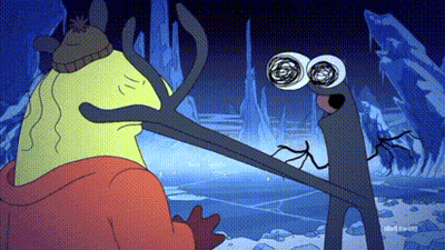 Cartoon Characters With Big Eyes In Snowy Forest GIF