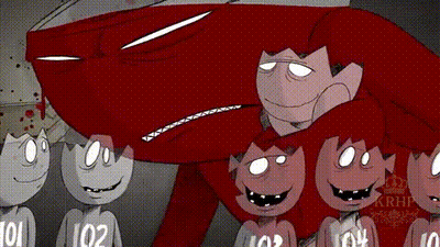 Cartoon Characters With Numbers Next To Red Monster GIF