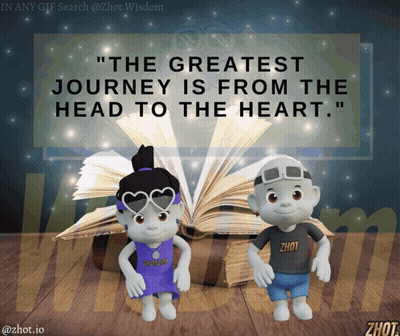 Cartoon Characters With Open Book The Greatest Journey From Head To Heart GIF