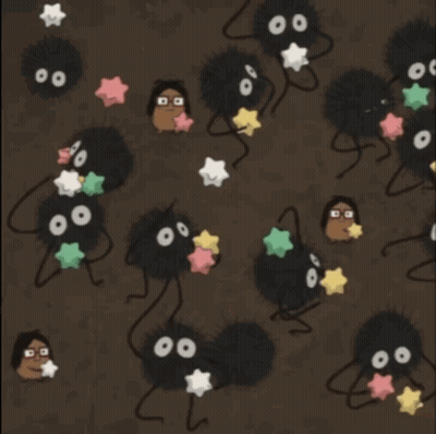 Cartoon Characters With Stars on Heads on Brown Background