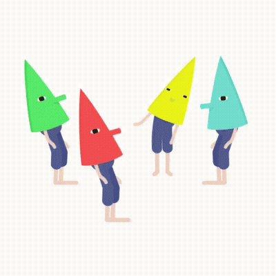 Cartoon Characters With Triangles On Faces GIF