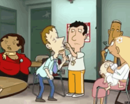 Cartoon Characters With Woman Holding Baby GIF