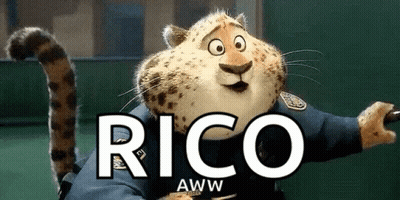 Cartoon Cheetah In Police Uniform With Word Rico GIF