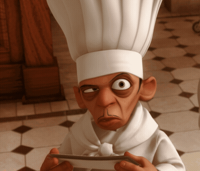 Cartoon Chef Making Funny Face Holding Plate Of Food GIF