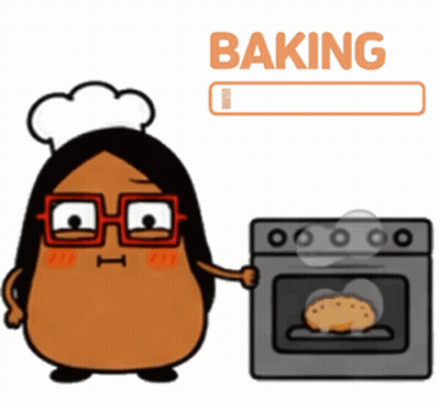 Cartoon Chef With Glasses Baking Cookie In Oven GIF