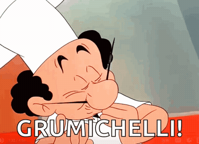 Cartoon Chef With Grumichelli Text GIF