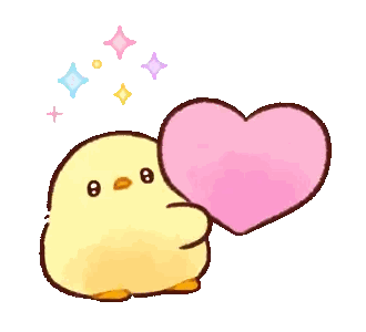 Cartoon Chick Holding Pink Heart Sticker