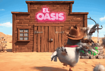 Cartoon Chicken Dancing At El Oasis GIF