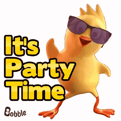 Cartoon Chicken Dancing Sunglasses Saying It's Party Time GIF