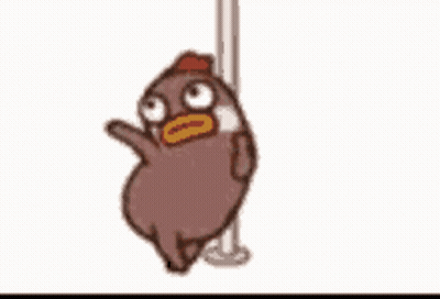 Cartoon Chicken Hanging From Pole Making Funny Face GIF