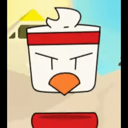 Cartoon Chicken In Red Headband Holding White Cup With Bird GIF