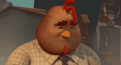 Cartoon Chicken In Suit And Tie Holding Bottle GIF