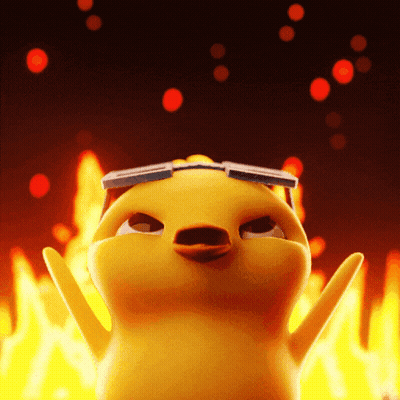Cartoon Chicken In Sunglasses In Front Of Fire GIF