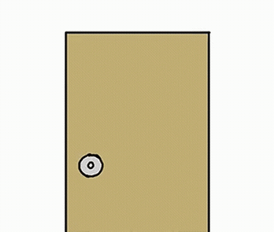 Cartoon Chicken Peeking Out Of Broken Door GIF