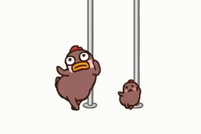 Cartoon Chicken Pole Dancing Next To Smaller Chicken GIF