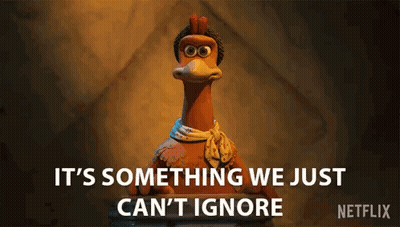 Cartoon Chicken Saying It's Something We Just Can't Ignore GIF