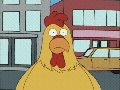 Cartoon Chicken Standing In Front Of Buildings GIF