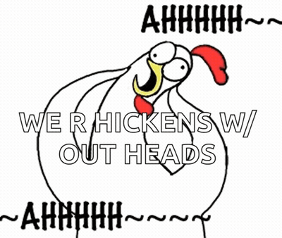 Cartoon Chicken We R Hickens W Out Heads GIF