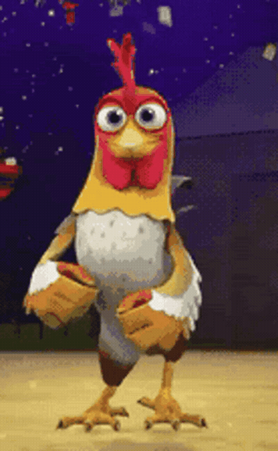 Cartoon Chicken With Big Eyes And Red Crest Dancing GIF