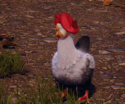 Cartoon Chicken With Big Eyes In Grass GIF