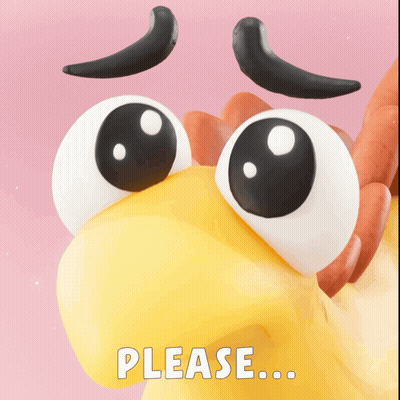 Cartoon Chicken With Big Eyes Saying Please GIF